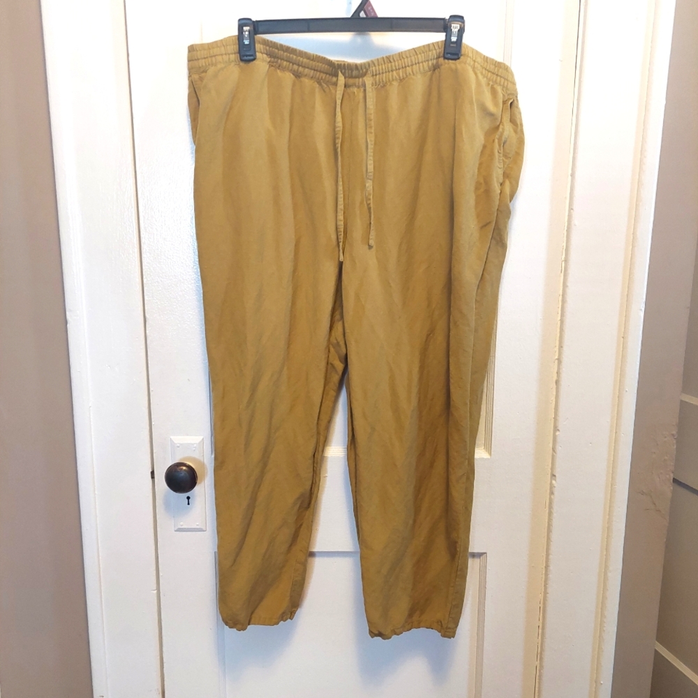 J. Jill Linen Blend Mustard Yellow Drawstring Waist Wide Leg Flowy Pants